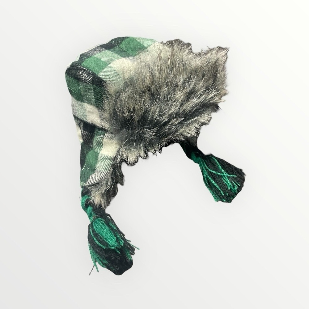 Build A Bear Green Plaid Winter Trapper Fur Hat Accessory NWT